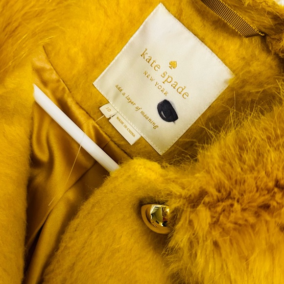 Kate Spade Yellow Faux Fur Coat, size 10 - Picture 2 of 6